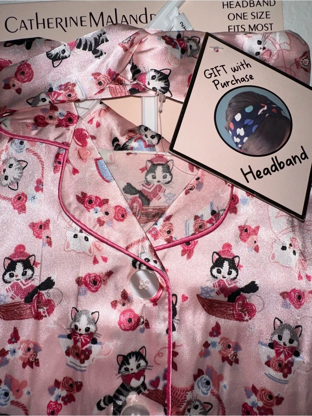 Catherine Malandrino Light Pink Cartoon Character Kids Pajama Set with Headband